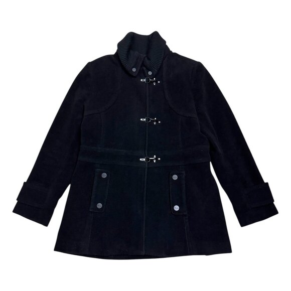 KENNETH COLE Wool Blend Luxury Business Casual Black Pea Coat Jacket Womens 16 - Picture 1 of 9